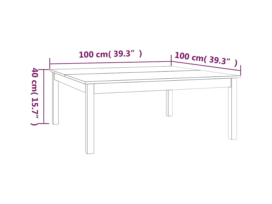 Table basse Marron miel 100x100x40 cm Bois massif de pin