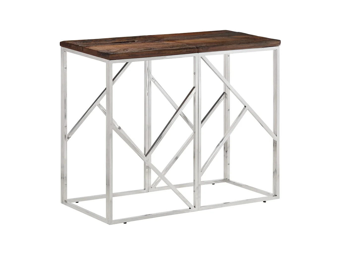 Table console argenté acier inoxydable et bois de mélèze massif