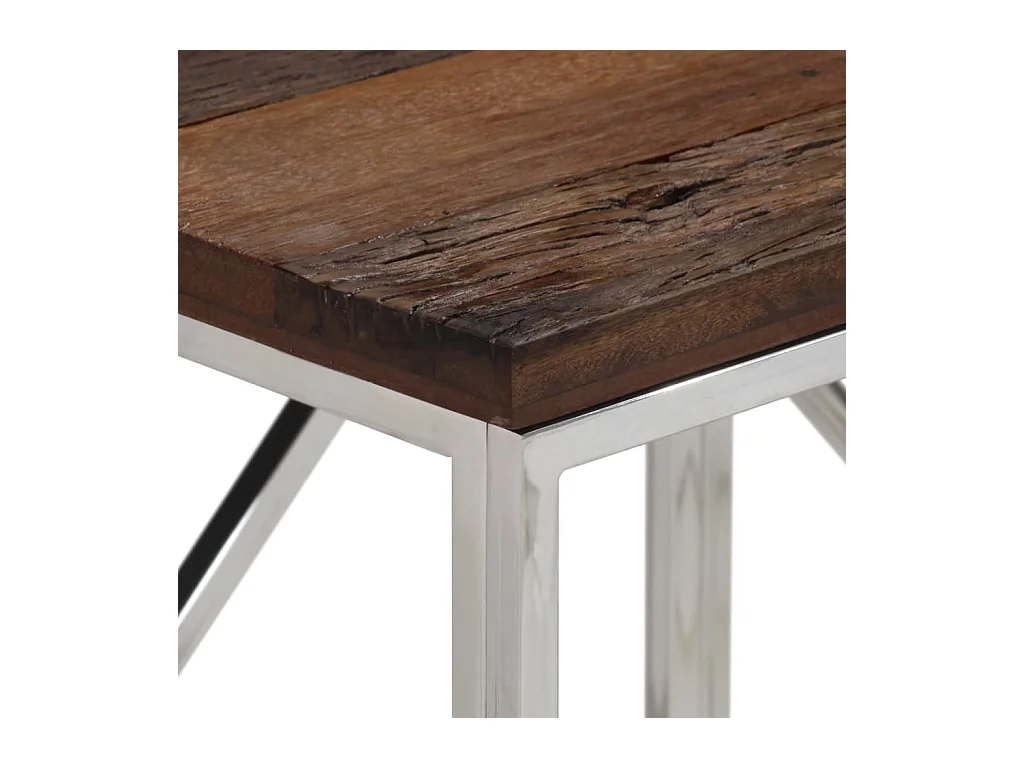 Table console argenté acier inoxydable et bois de mélèze massif