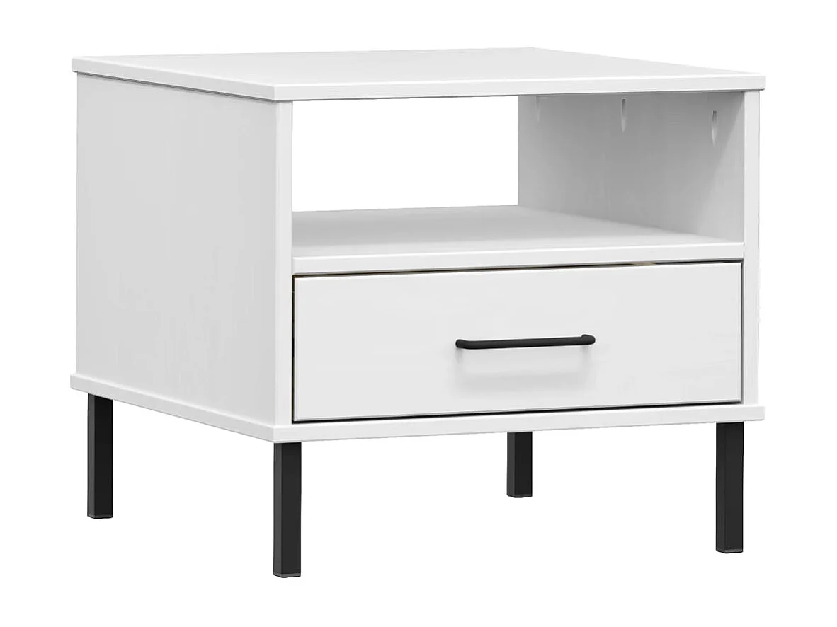 Table de chevet avec pieds en métal Blanc Bois pin massif OSLO