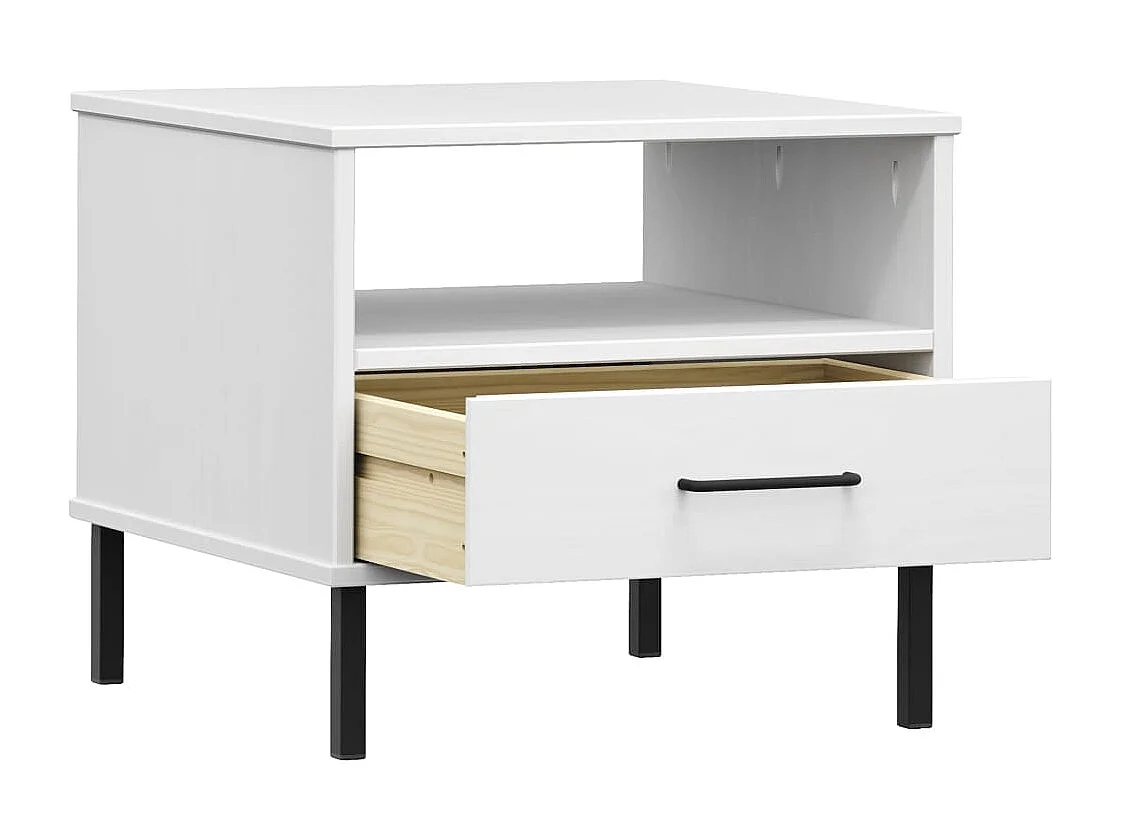 Table de chevet avec pieds en métal Blanc Bois pin massif OSLO
