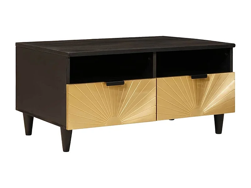 Tavolino da caffè nero e oro 80 x 54 x 40 cm in legno massello di mango