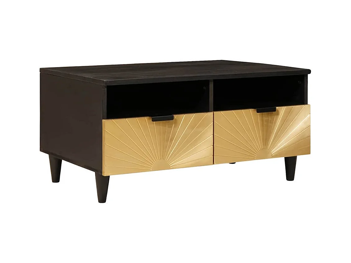 Table basse Noir et or 80 x 54 x 40 cm bois de manguier massif