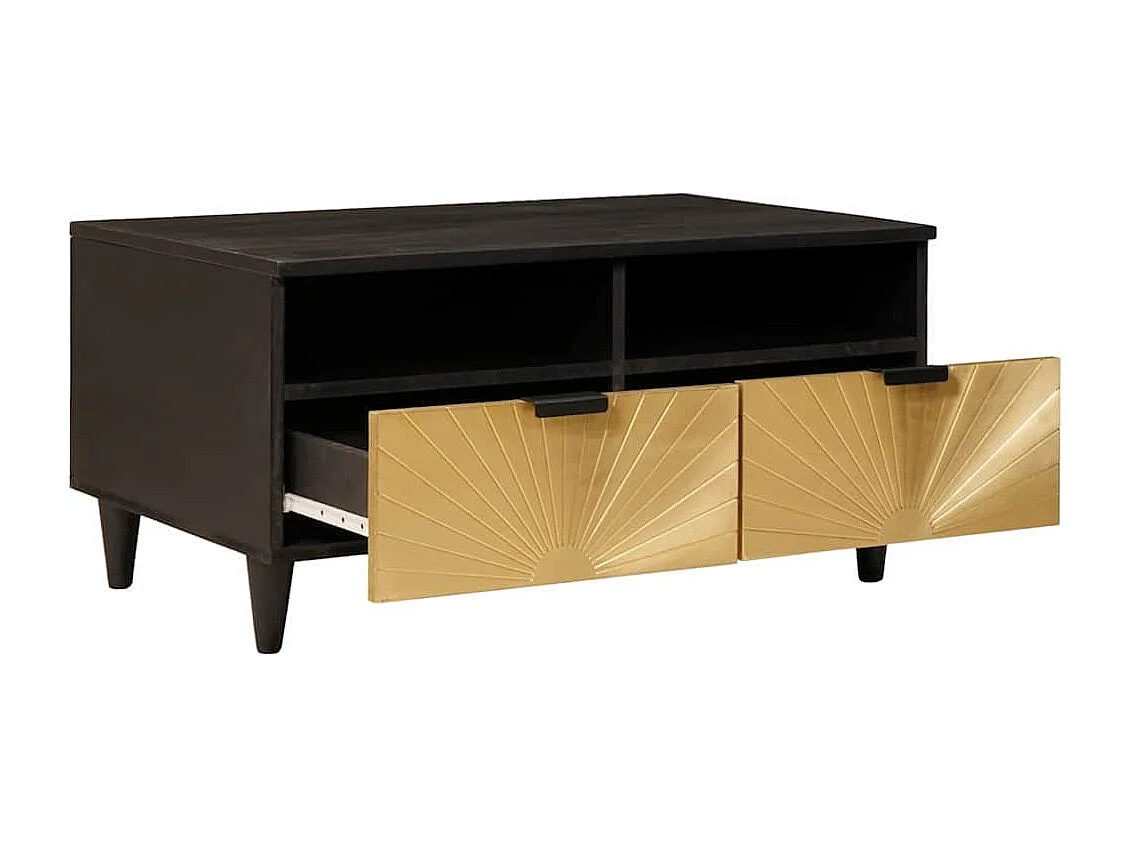 Table basse Noir et or 80 x 54 x 40 cm bois de manguier massif