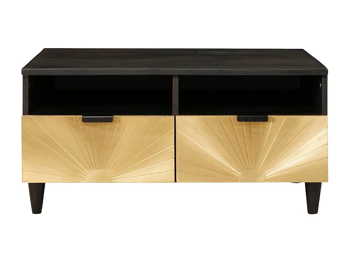 Table basse Noir et or 80 x 54 x 40 cm bois de manguier massif