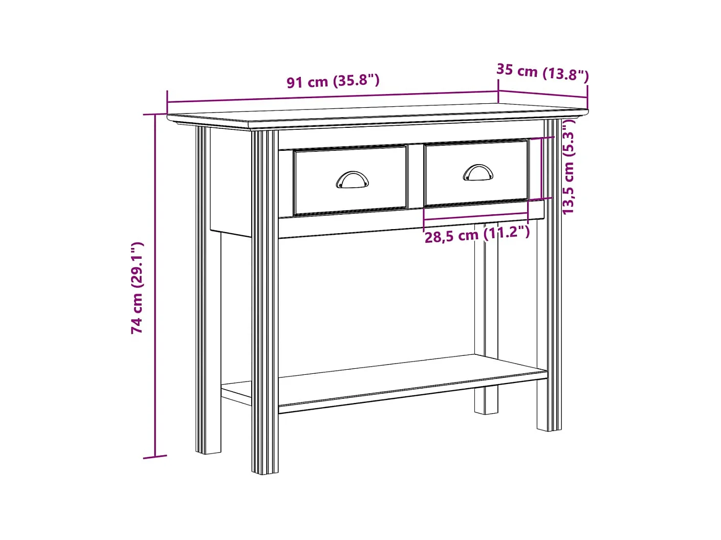 BODO grijze consoletafel 91x35x74 cm massief grenenhout