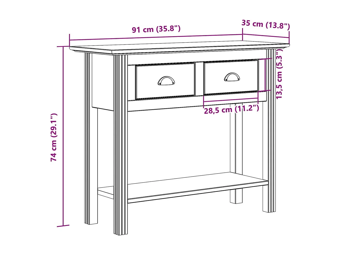Table console BODO gris 91x35x74 cm bois de pin massif