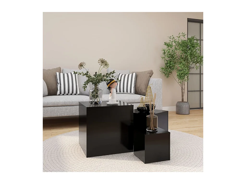 Tavolini laterali in legno ingegnerizzato nero da 3 pezzi