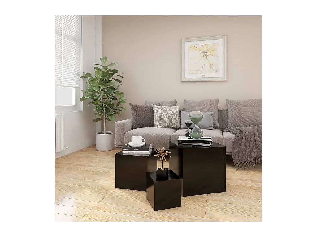 Tavolini laterali in legno ingegnerizzato nero da 3 pezzi