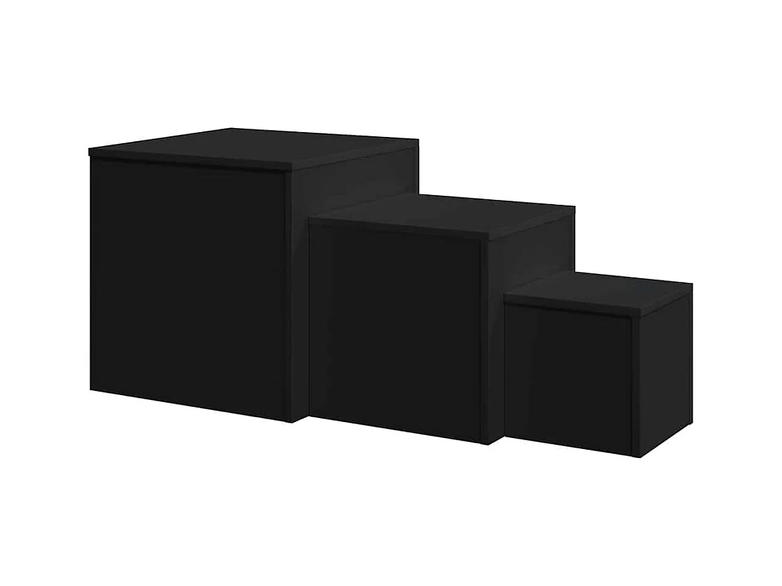 Tavolini laterali in legno ingegnerizzato nero da 3 pezzi
