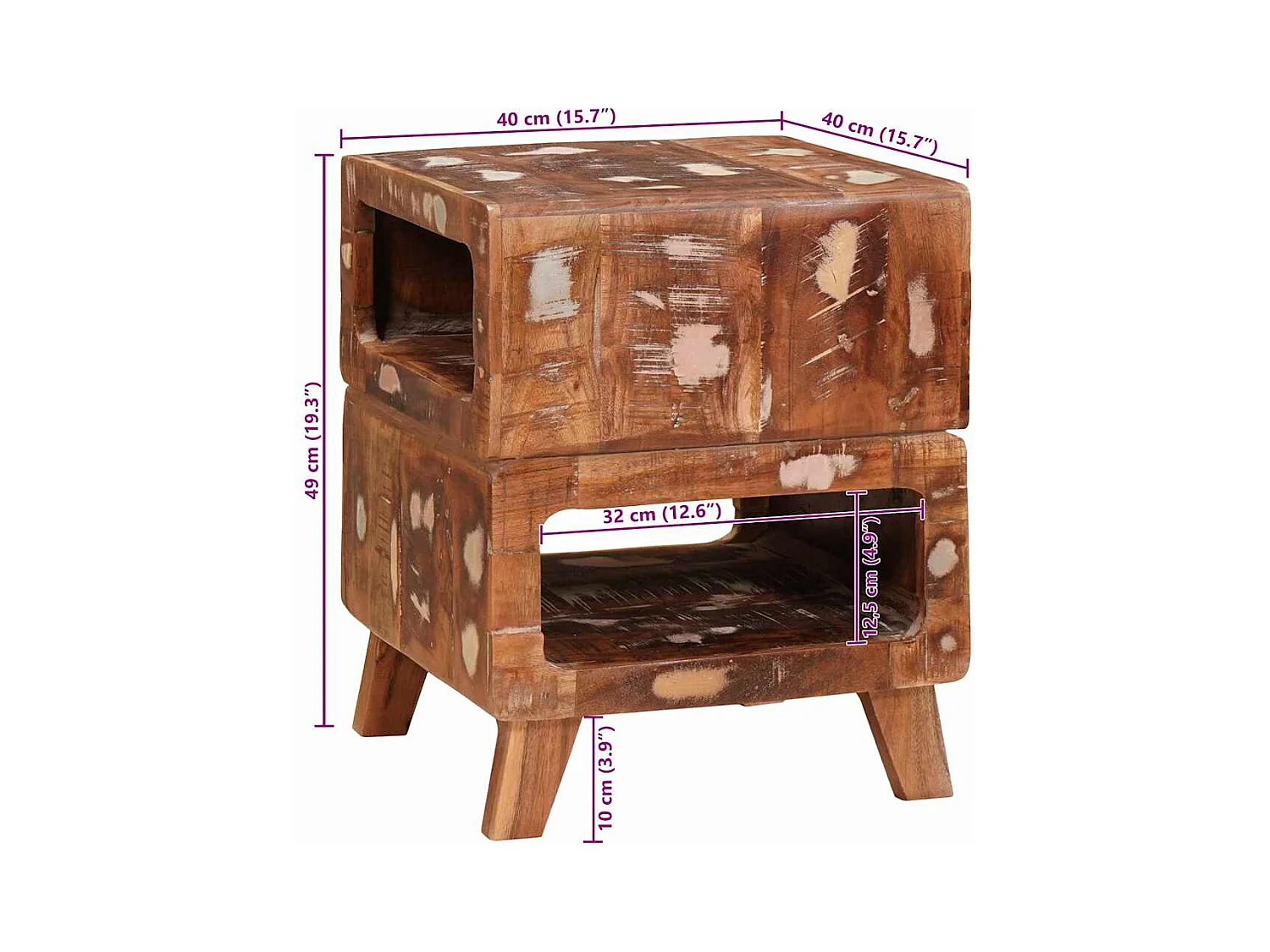 Veelkleurige bijzettafels van massief gerecycled hout