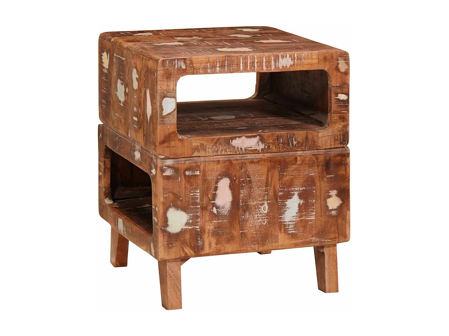 Mesas auxiliares multicolores fabricadas con madera maciza recuperada