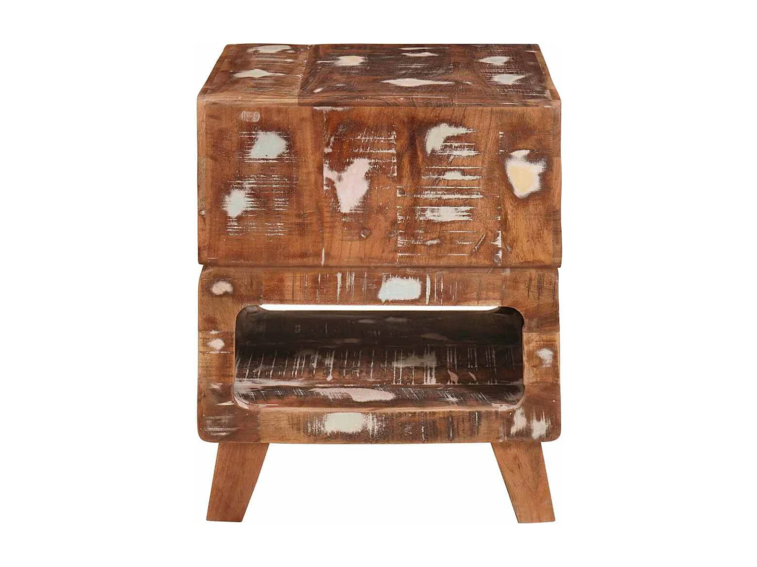 Mesas auxiliares multicolores fabricadas con madera maciza recuperada