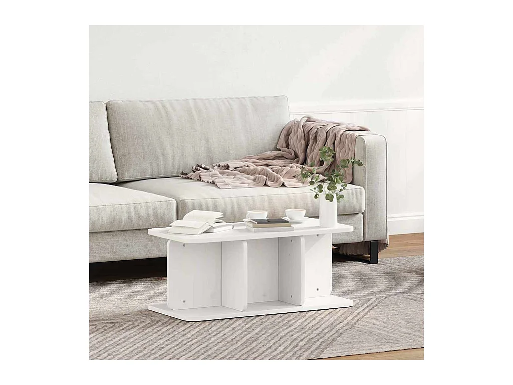 Tavolino da caffè Bianco 80 x 39,5 x 33,5 cm Legno massello di pino