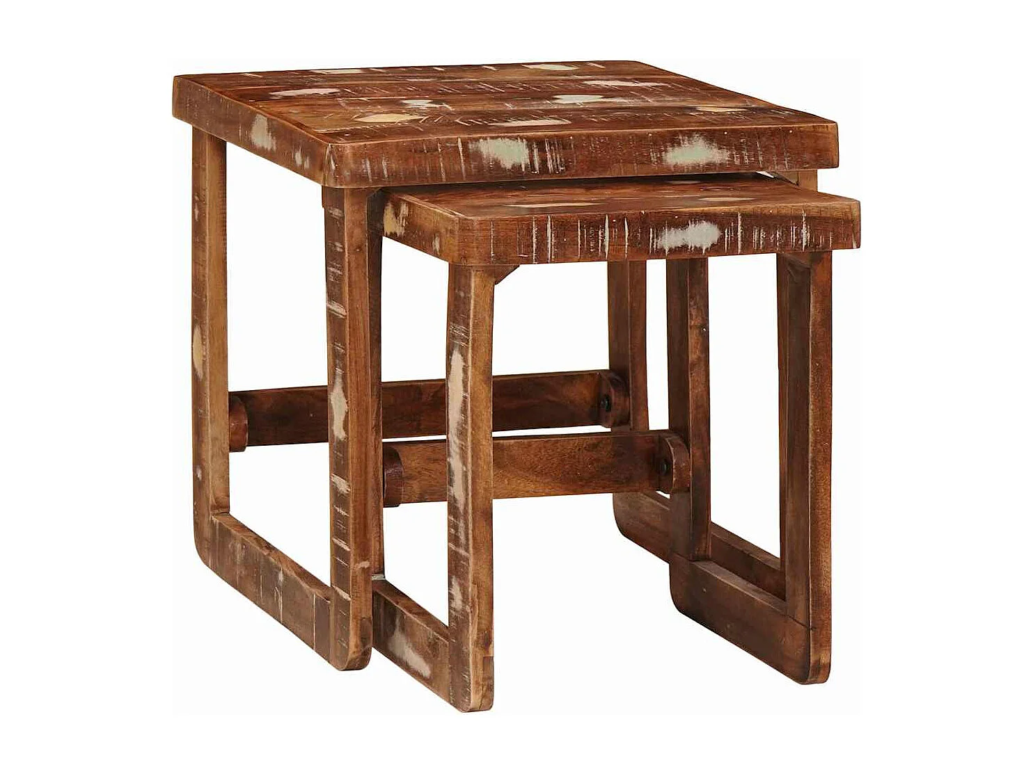 Mesas auxiliares multicolores fabricadas con madera maciza recuperada