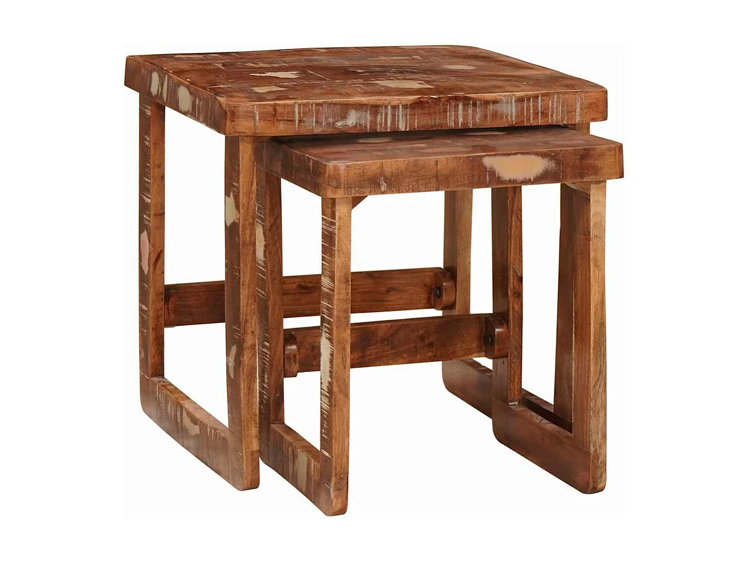 Mesas auxiliares multicolores fabricadas con madera maciza recuperada