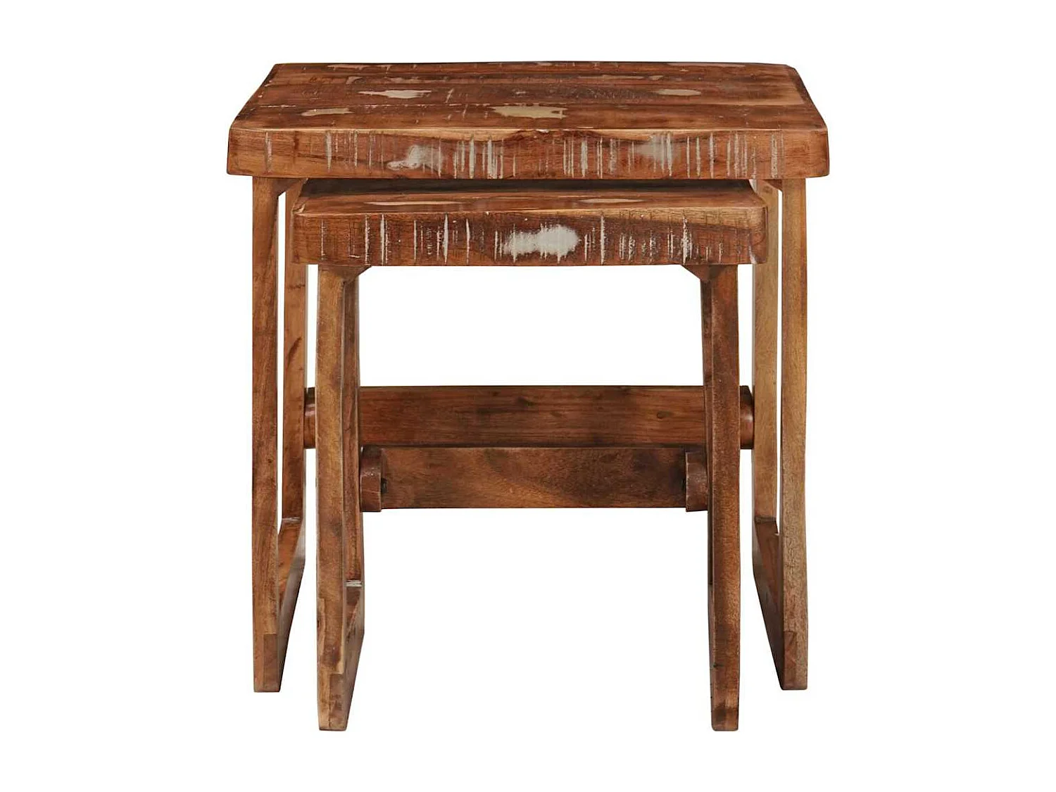 Mesas auxiliares multicolores fabricadas con madera maciza recuperada