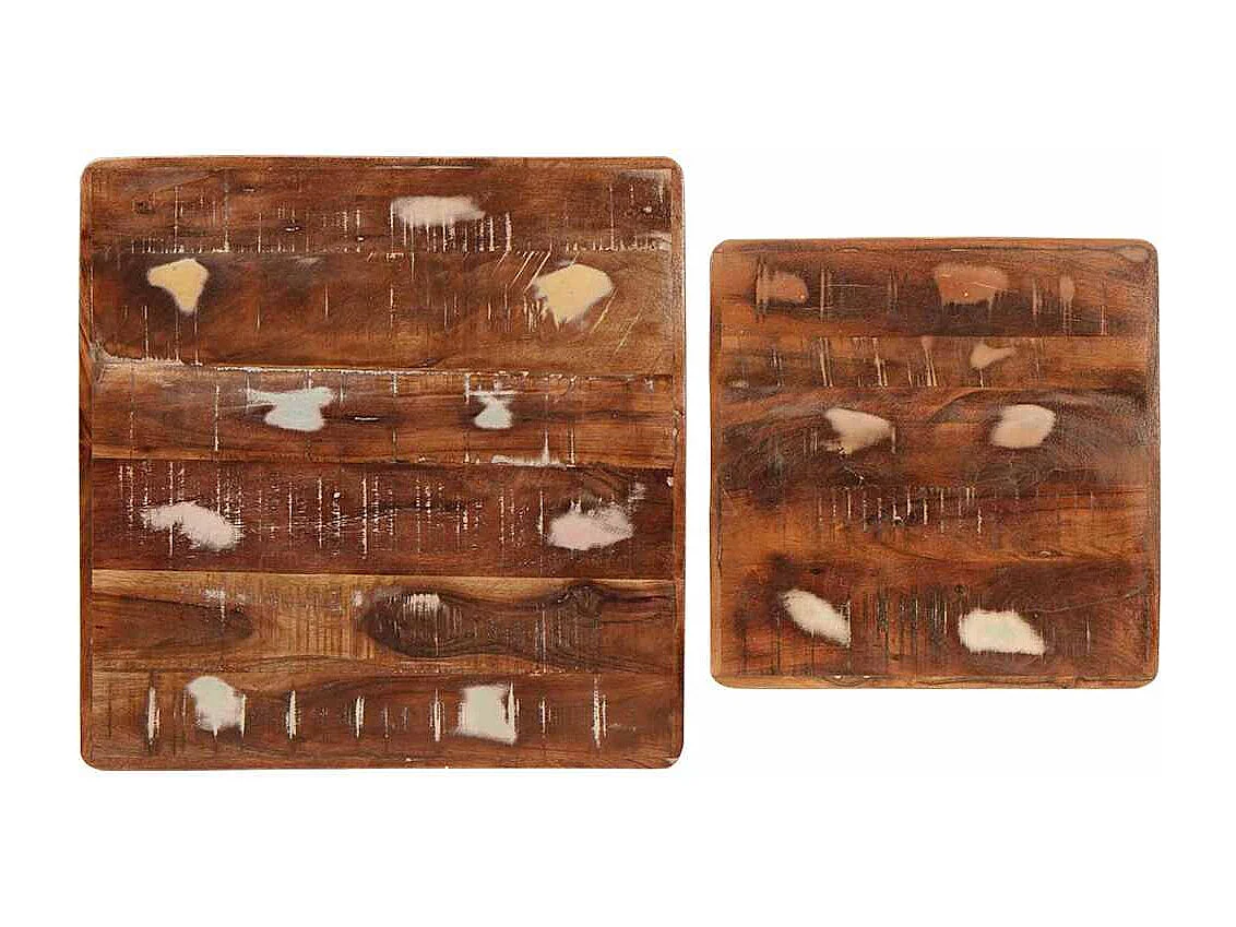 Mesas auxiliares multicolores fabricadas con madera maciza recuperada