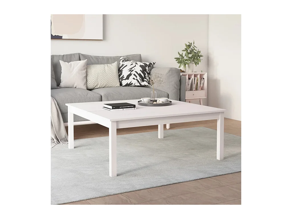 Mesa de centro Blanca 100x100x40 cm Madera maciza de pino