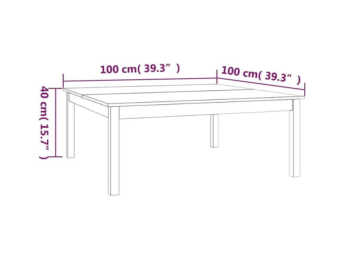 Mesa de centro Blanca 100x100x40 cm Madera maciza de pino