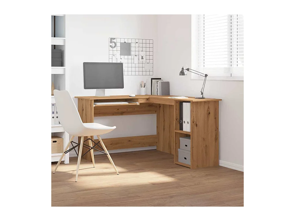 Bureau d'angle chêne artisanal 120x140x75 cm bois d'ingénierie