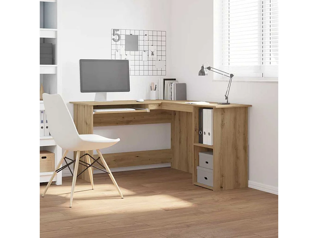 Bureau d'angle chêne artisanal 120x140x75 cm bois d'ingénierie