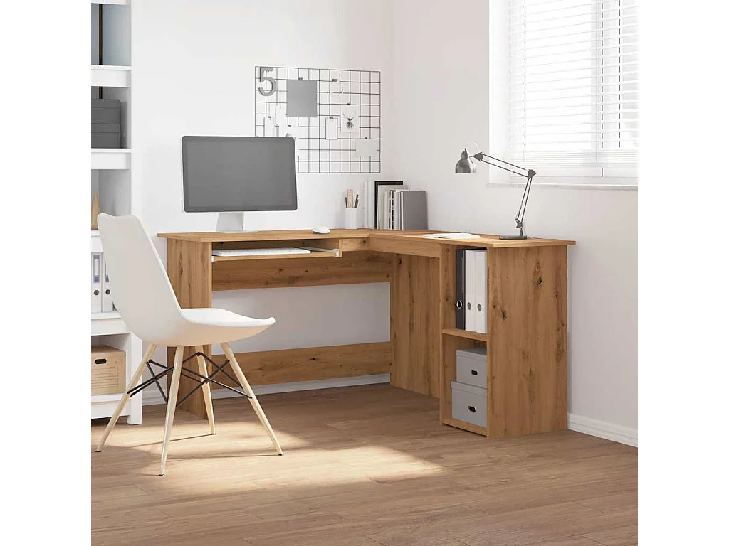 Bureau d'angle chêne artisanal 120x140x75 cm bois d'ingénierie