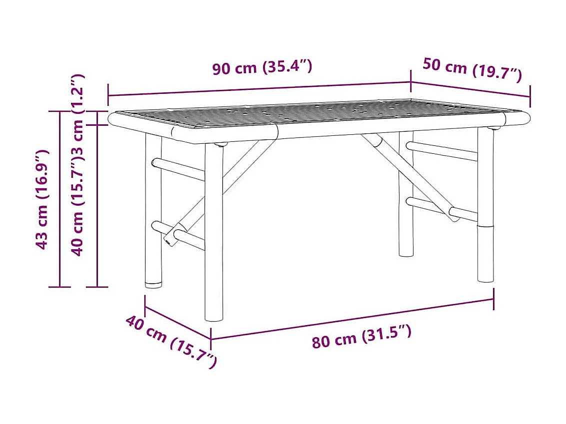 Salontafel Bruin 90 x 50 x 43 cm Bamboe