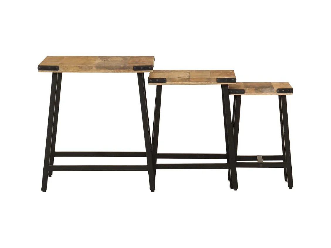 Tables basses gigognes 3 pcs bois massif de manguier et fer