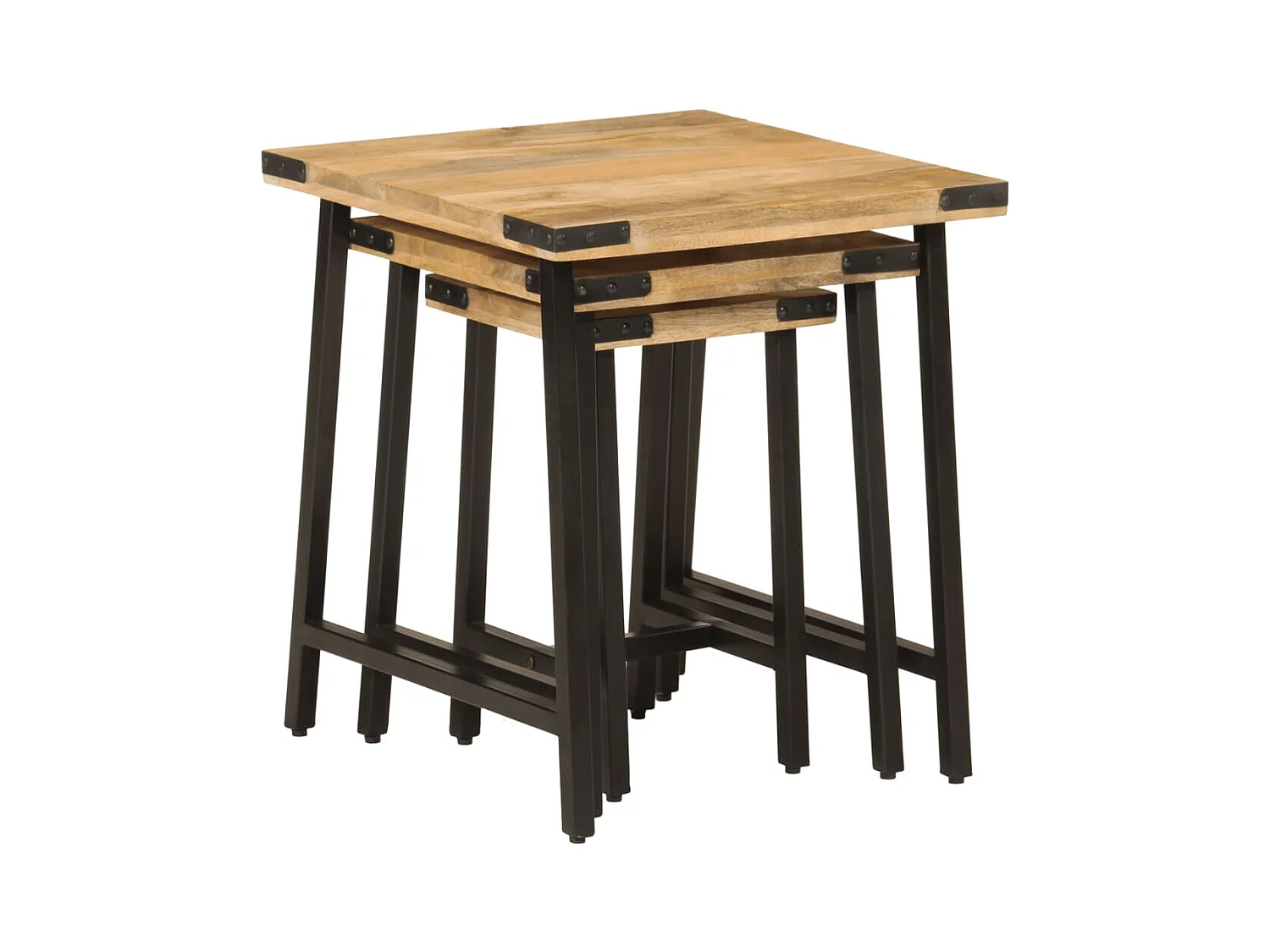 Tables basses gigognes 3 pcs bois massif de manguier et fer