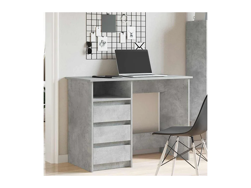 Bureau gris béton 102x50x75 cm bois d'ingénierie
