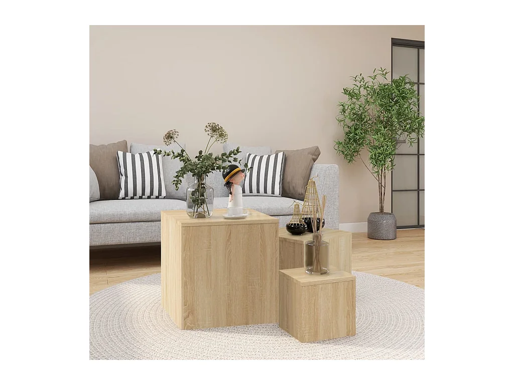 3-delige bijzettafelset Sonoma Eikenhout