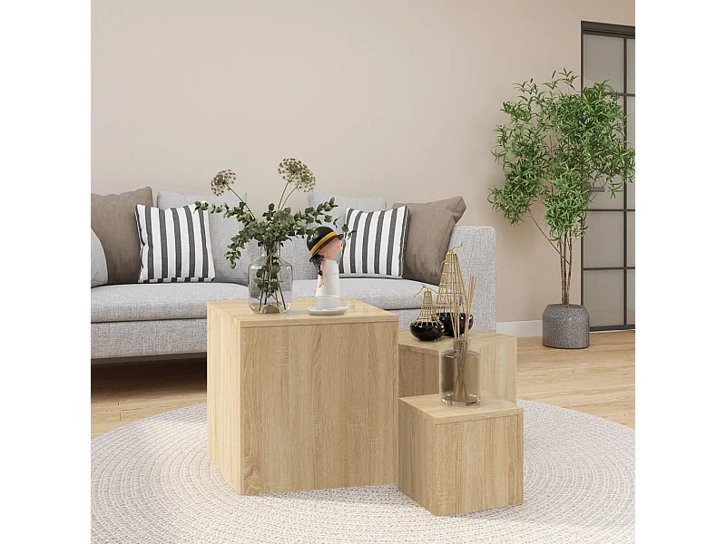 Tables d'appoint 3 pcs Chêne Sonoma Aggloméré