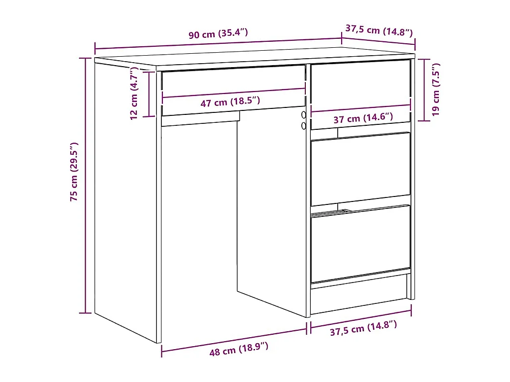 Schreibtisch aus Sonoma-Eiche, 90 x 37,5 x 75 cm, Holzwerkstoff