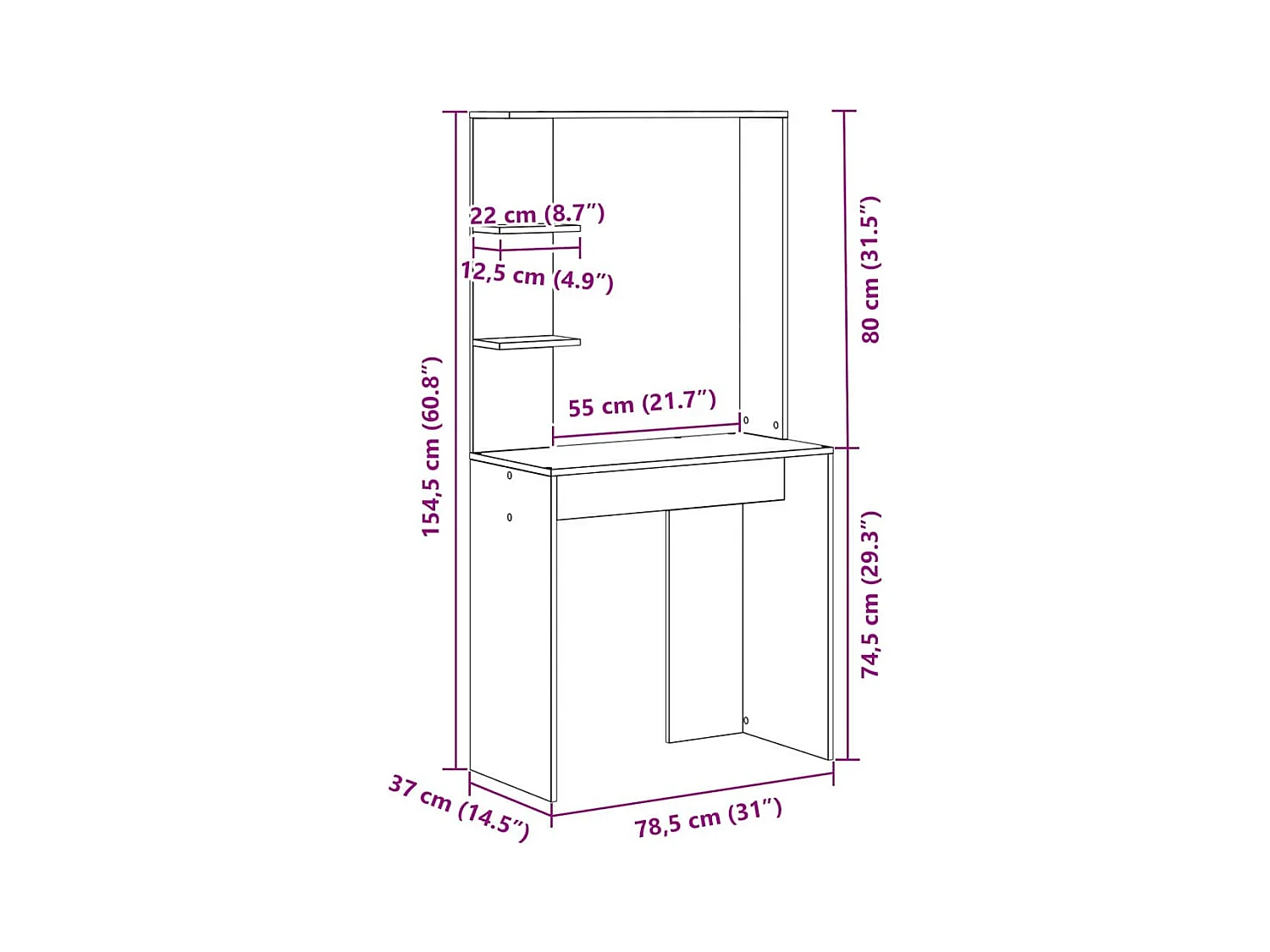Bureau Blanc 78.5 x 37 x 154.5 cm Bois d'ingénierie