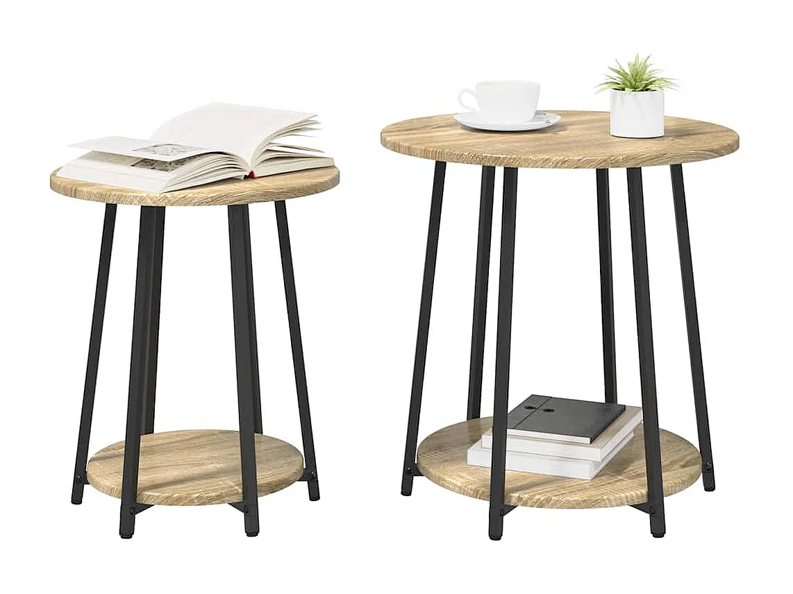 Set di tavolini laterali da 2 pezzi in rovere Sonoma e nero