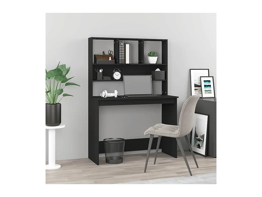 Bureau avec étagères Noir 102x45x148 cm Bois d'ingénierie