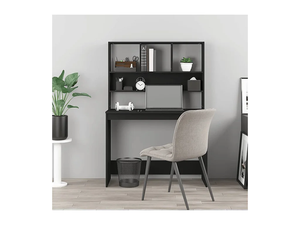 Bureau avec étagères Noir 102x45x148 cm Bois d'ingénierie