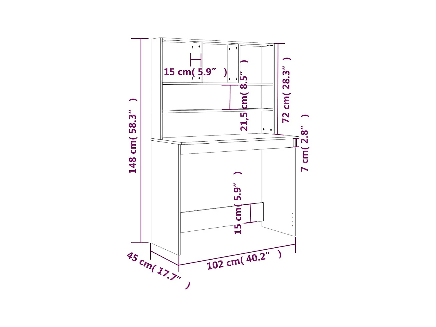Bureau avec étagères Noir 102x45x148 cm Bois d'ingénierie