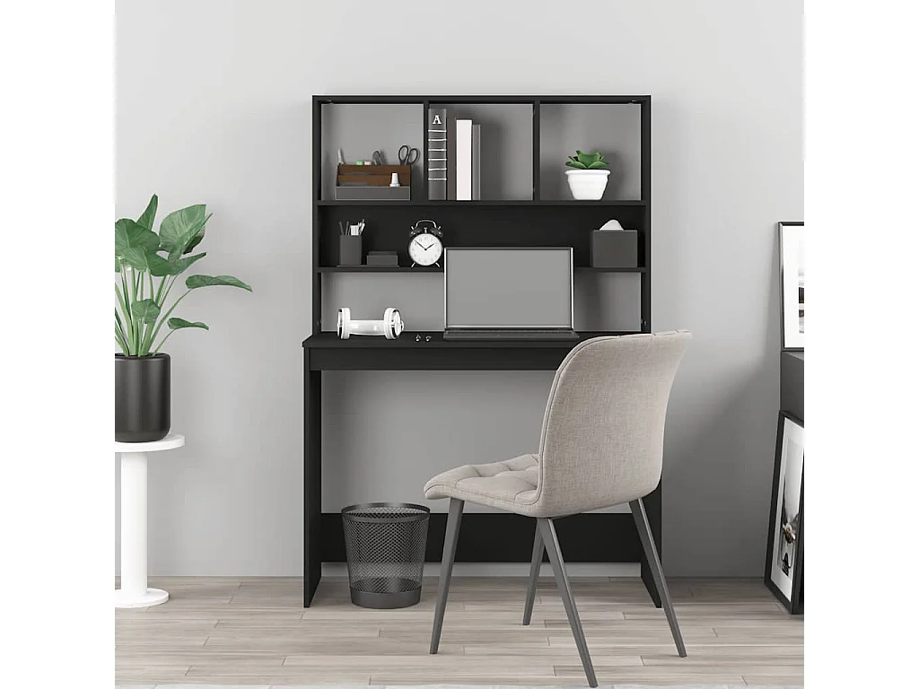 Bureau avec étagères Noir 102x45x148 cm Bois d'ingénierie