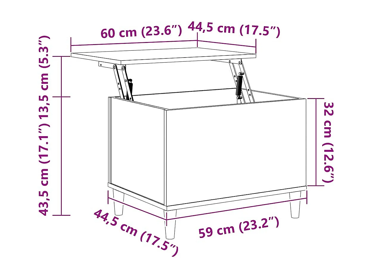 Betongrijze salontafel 60x44,5x45 cm bewerkt hout