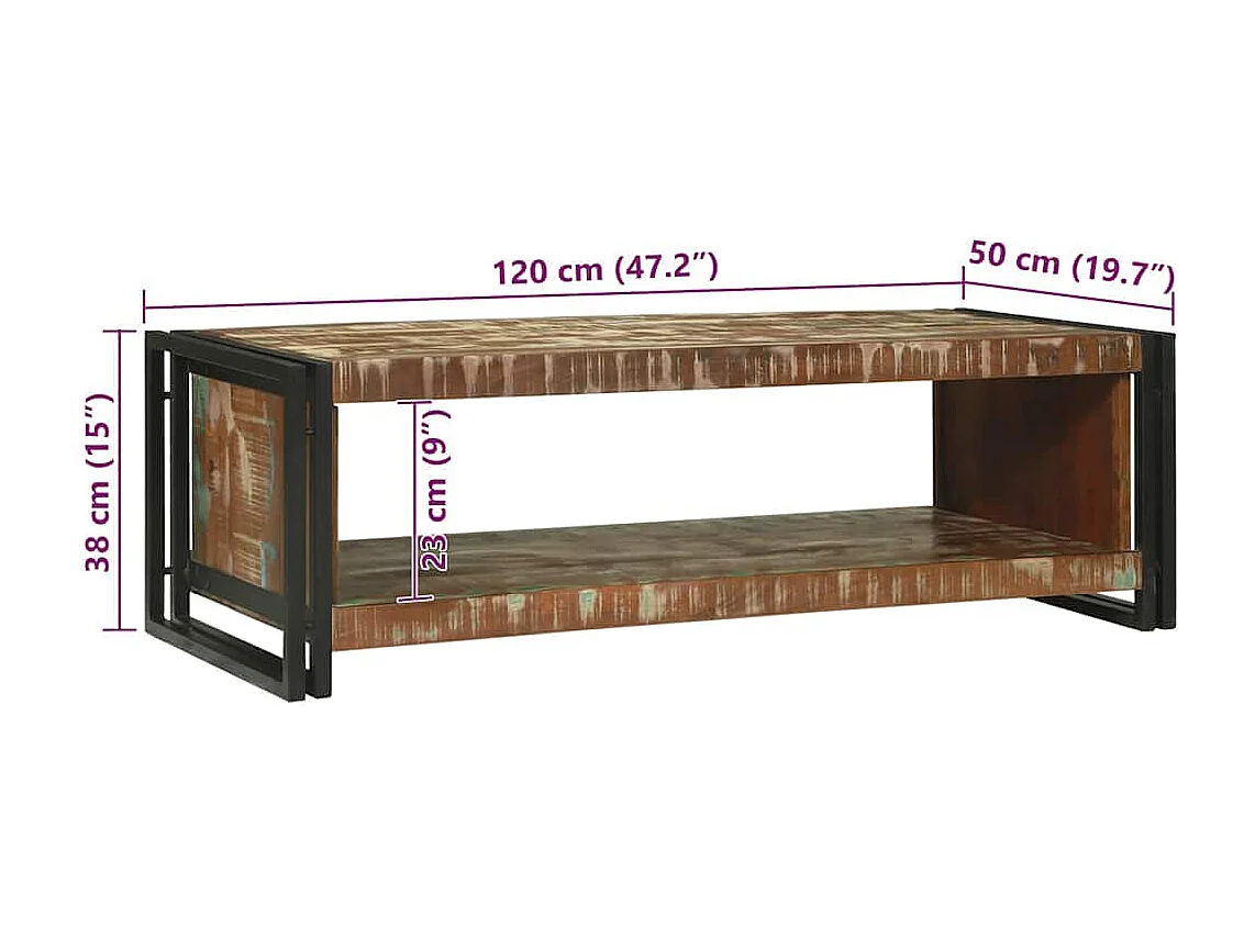 Table basse Marron 120 x 50 x 38 cm bois de récupération massif