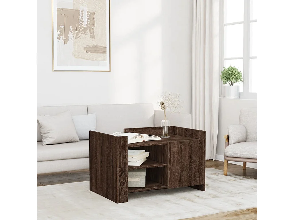 Mesa de centro roble marrón 80x50x50 cm madera de ingeniería