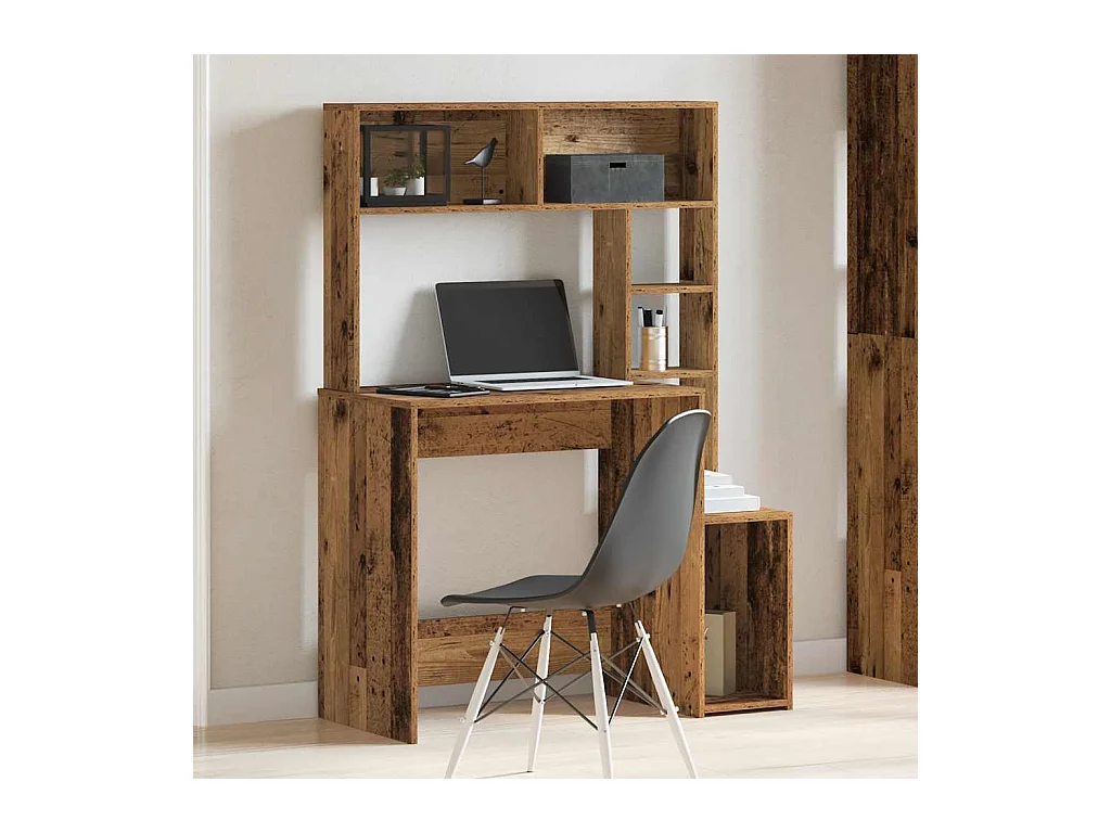Bureau avec étagères vieux bois 100x45x140 cm bois d'ingénierie