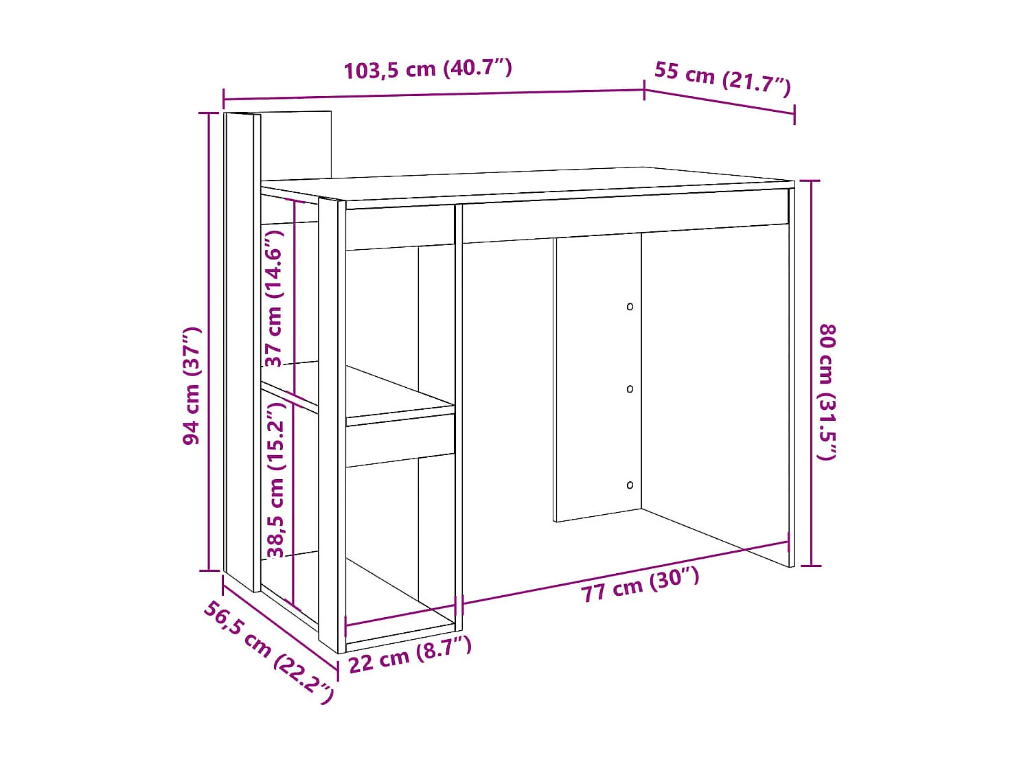Zwart bureau 103,5x56,5x94 cm bewerkt hout