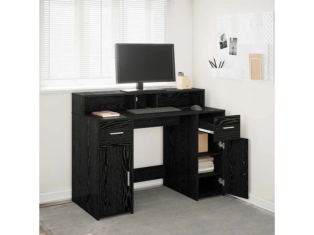 Bureau avec porte Chêne noir 120 x 55 x 91 cm Bois d'ingénierie