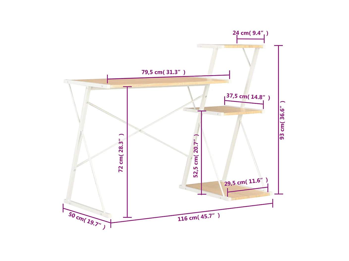Escritorio con estante Blanco y roble 116x50x93 cm