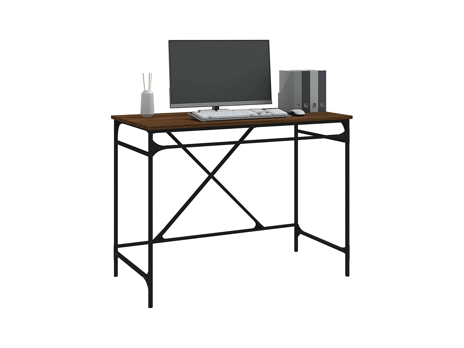 Bruin eiken bureau 100x50x75 cm bewerkt hout en ijzer