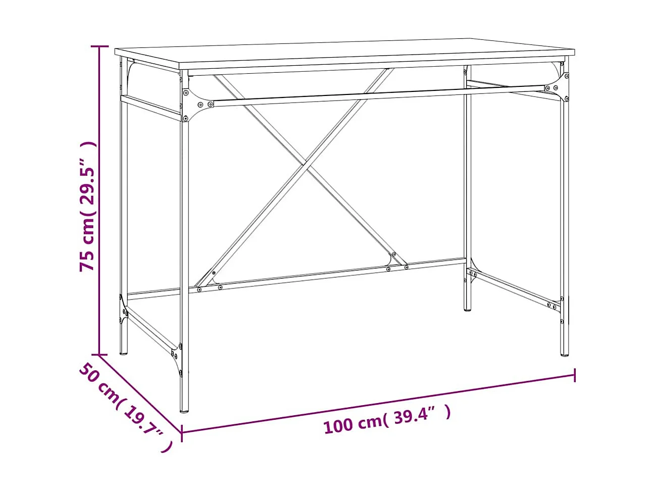Escritorio de roble marrón 100x50x75 cm madera de ingeniería y hierro