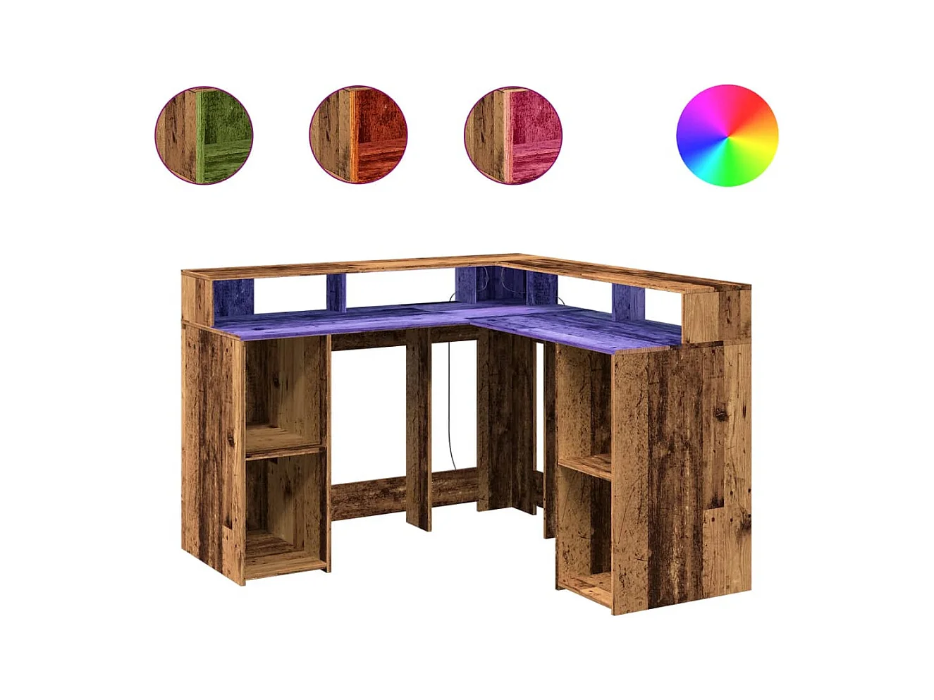 Escritorio con luces LED madera vieja madera de ingeniería